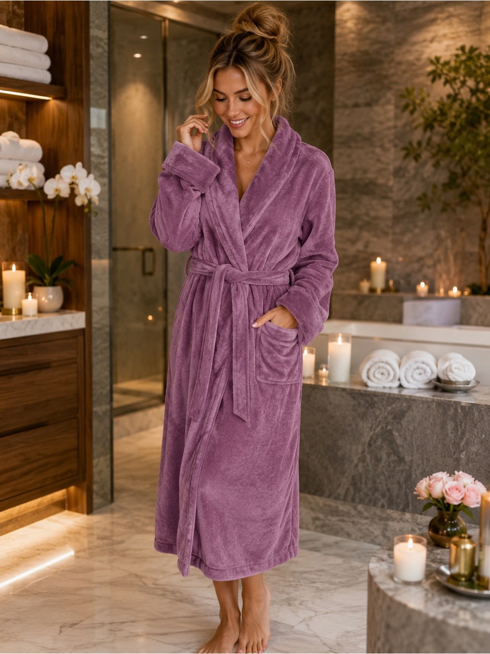 Nautica Plush Fleece Shawl Collar Belted Robe | Purple | Cozy Loungewear